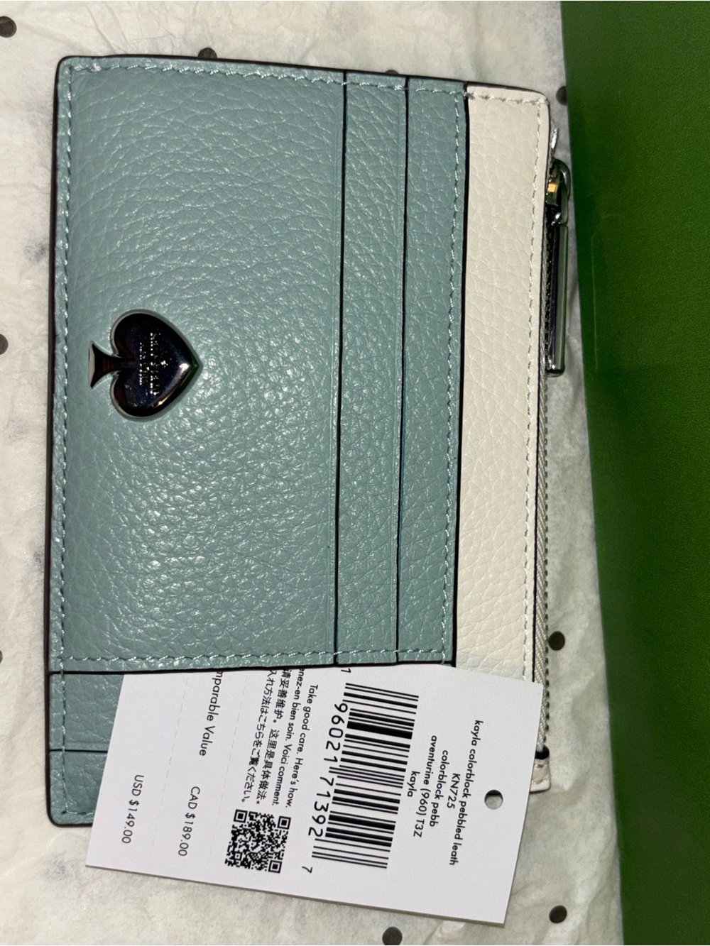 Kate Spade Light Blue & Cream Pebbled Leather Cardholder Wallet